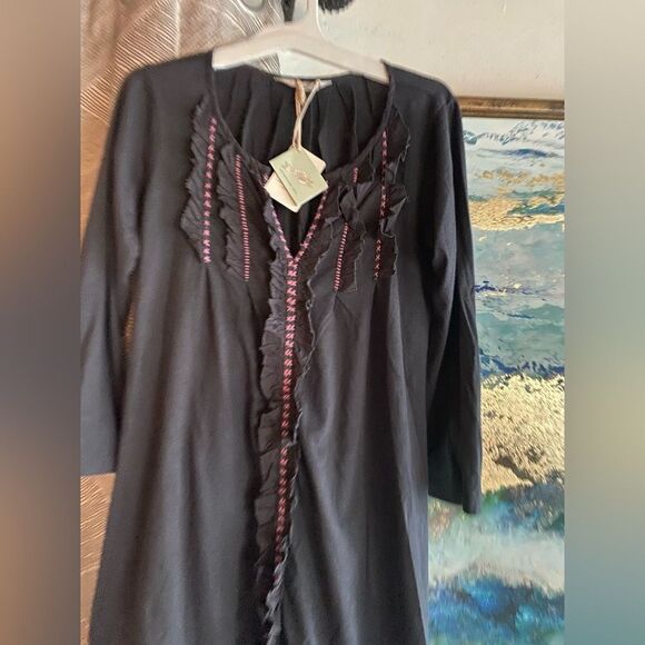 Odd Molly Dress Womens Sz 0 Dark Gray  Tunic 100% Cotton Embroidered NWT - Picture 2 of 13